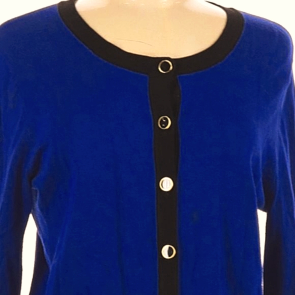 💙 Beautifully Tailored Cobalt Blue & Black Color Block Sweater Cardigan - M - Picture 3 of 12